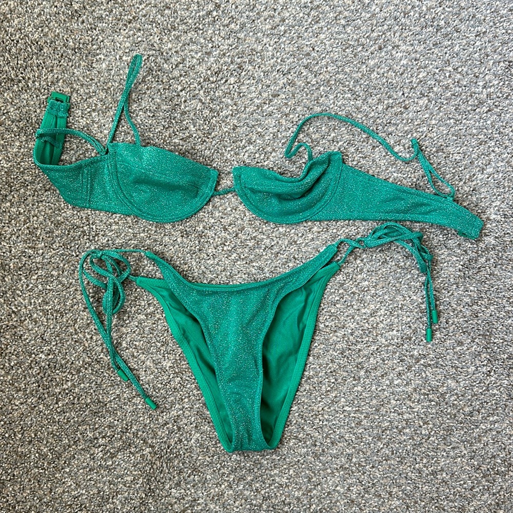 Triangl green sparkle bikini set